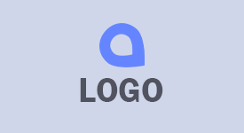 Blue abstract logo design on a light gray background with the text LOGO below.